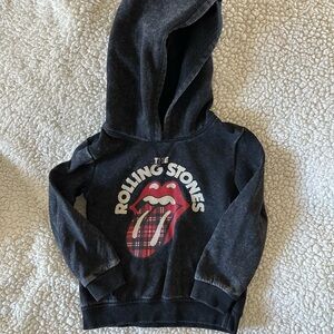 the Rolling Stones Black Kids Hoodie with Red Plaid Tongue Logo